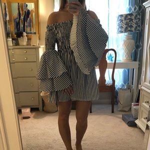 Pixie Market navy striped dress bell sleeve